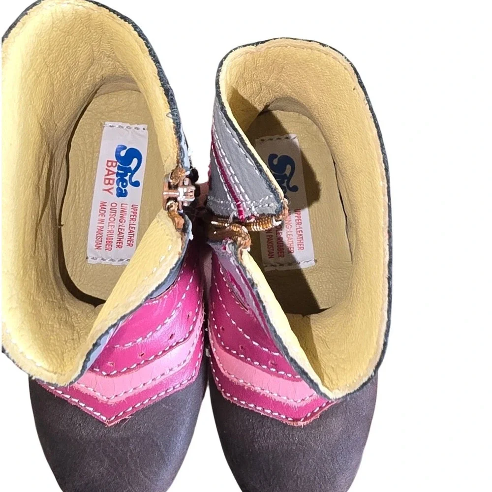 $88 Shea Baby Cowboy Boots Pink Gray Brown Leather Floral Size Toddler 3 CHARLIE